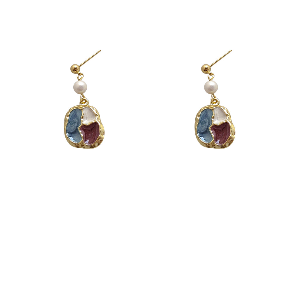 Vintage French Styled Irregular Color Paired with Fresh Water Pearls Earrings