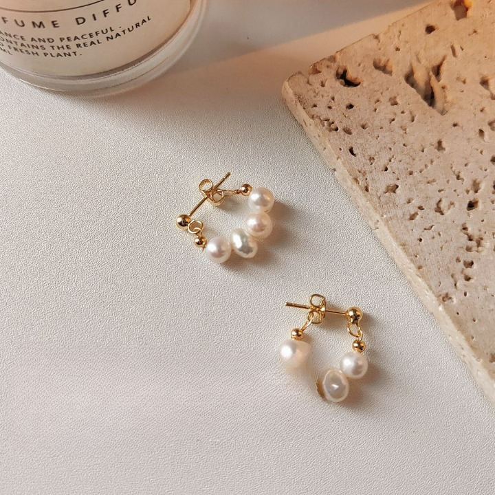 Dainty Baroque Freshwater Pearl Earring ~ 14K Gold Plated