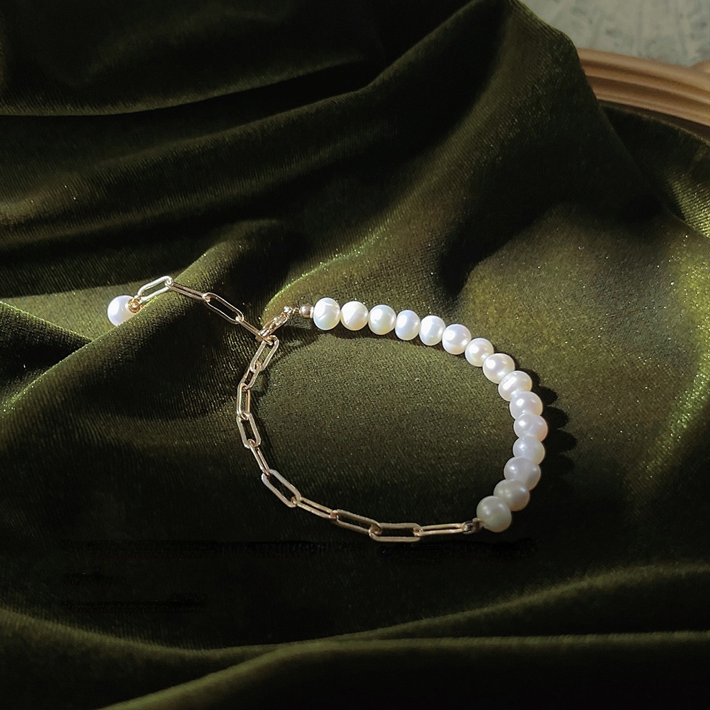 Sweet French Style Fresh Water Pearls 14k Plated Bracelet