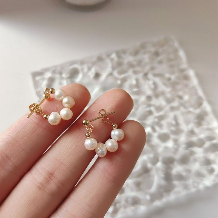 Dainty Baroque Freshwater Pearl Earring ~ 14K Gold Plated