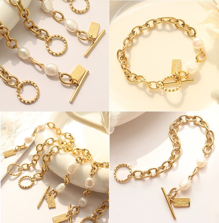 European Geometric FreshWater Pearl Buckle Bracelet 