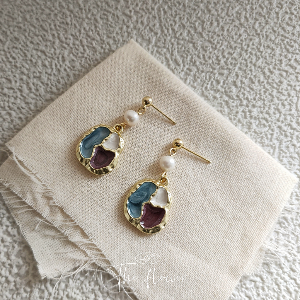 Vintage French Styled Irregular Color Paired with Fresh Water Pearls Earrings