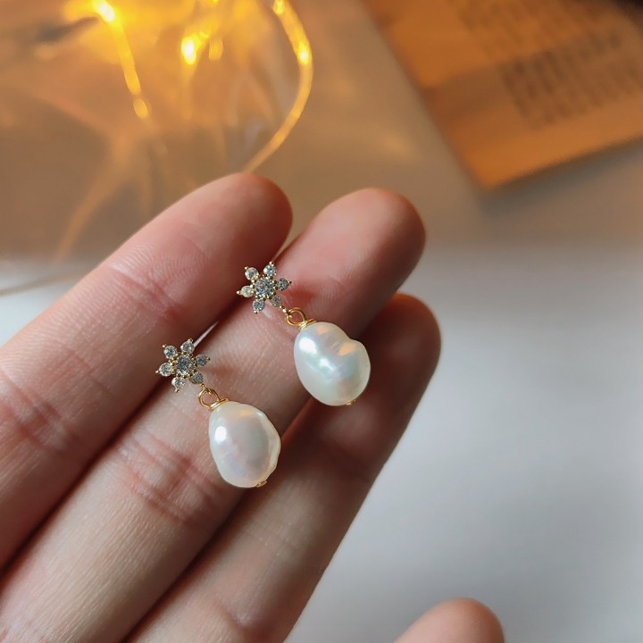 Vintage Baroque Freshwater Pearl Stud Earrings Plated 14K 