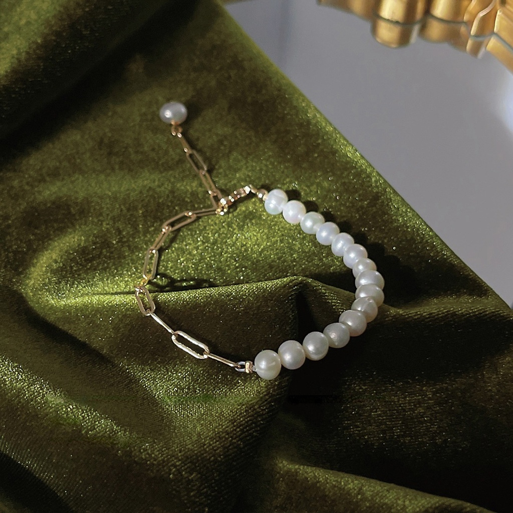 Sweet French Style Fresh Water Pearls 14k Plated Bracelet