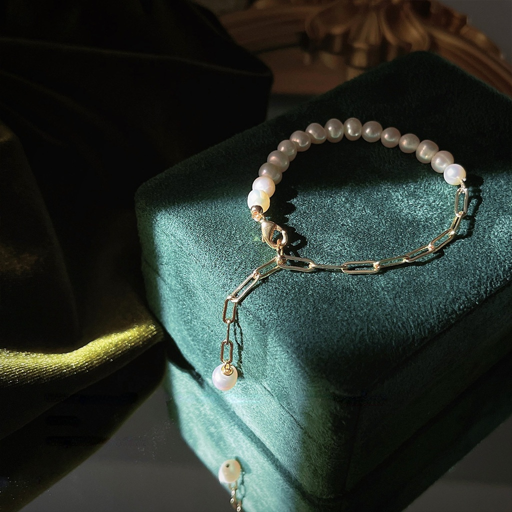 Sweet French Style Fresh Water Pearls 14k Plated Bracelet