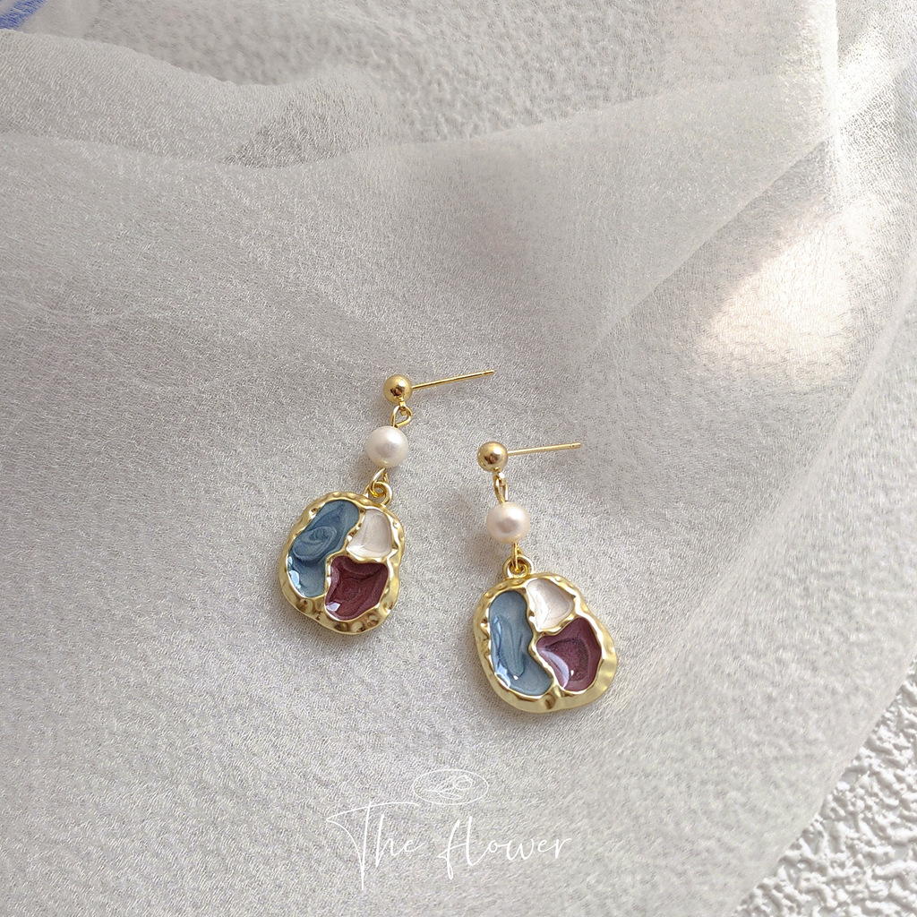 Vintage French Styled Irregular Color Paired with Fresh Water Pearls Earrings