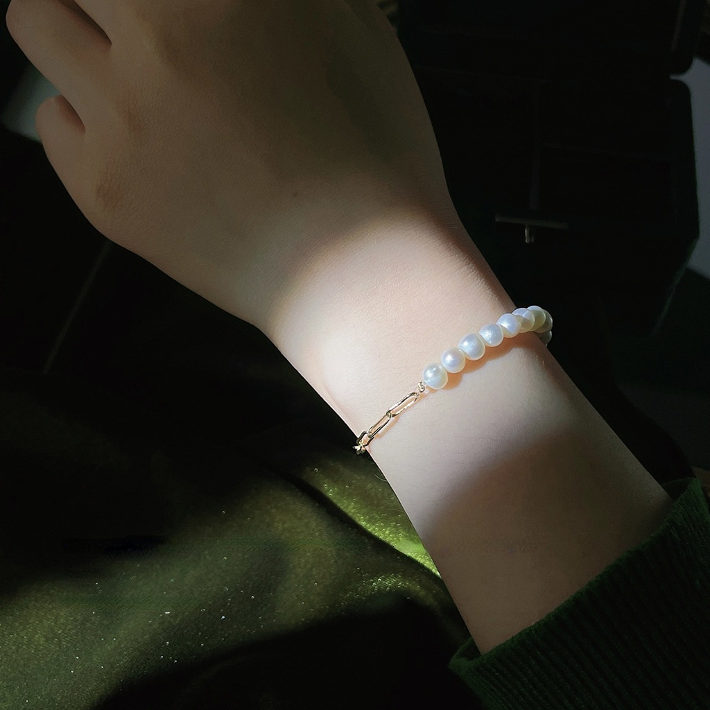 Sweet French Style Fresh Water Pearls 14k Plated Bracelet