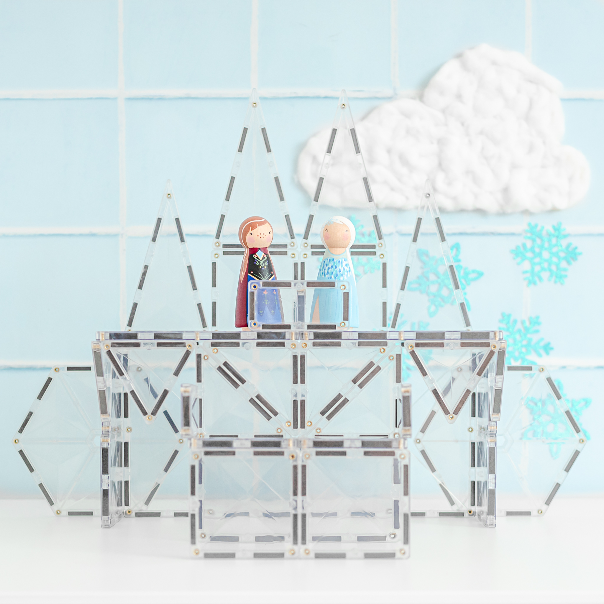34 Pieces Connetix Clear Magnetic Tiles for Open Ended Play Educational Toys