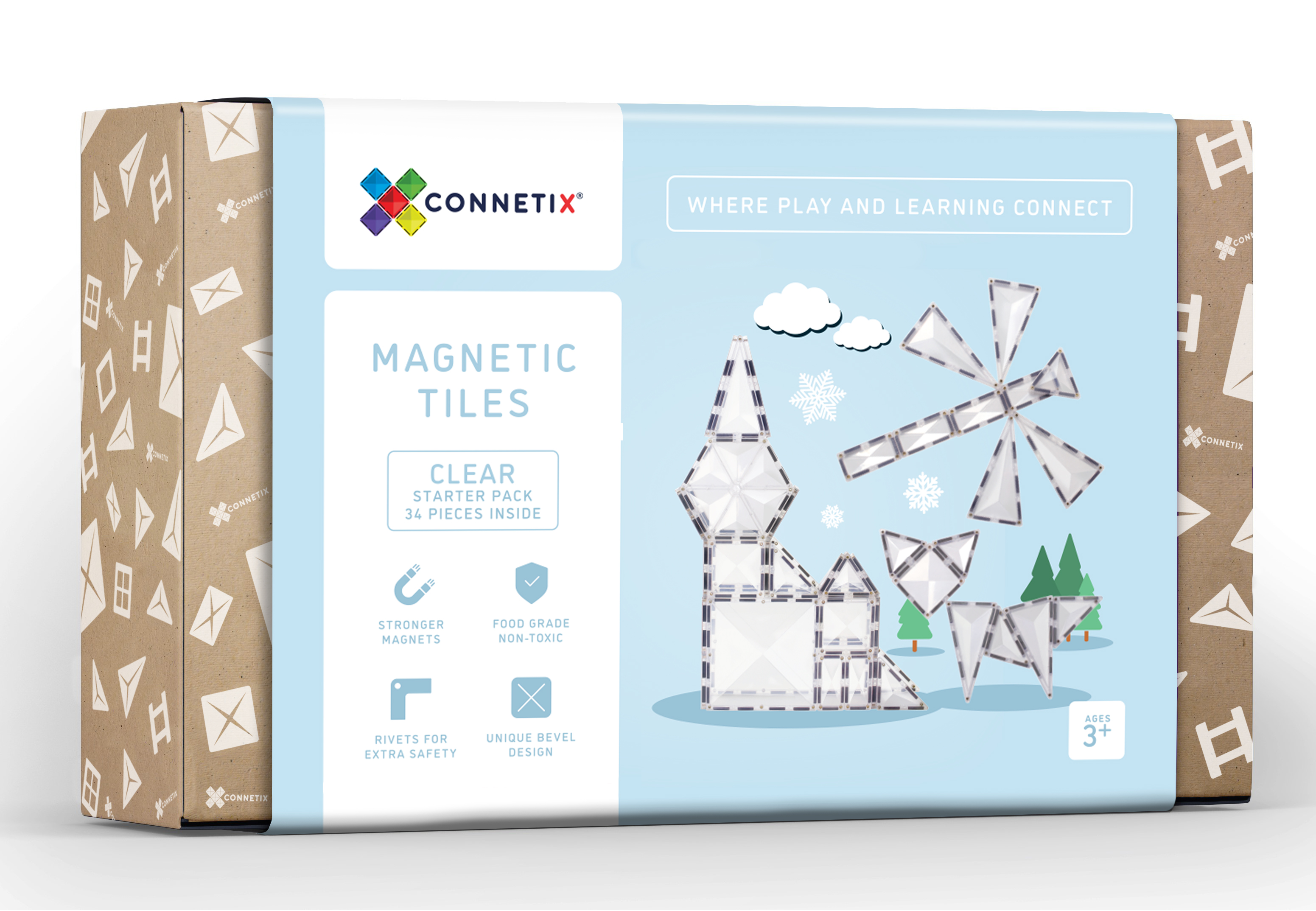 34 Pieces Connetix Clear Magnetic Tiles for Open Ended Play Educational Toys