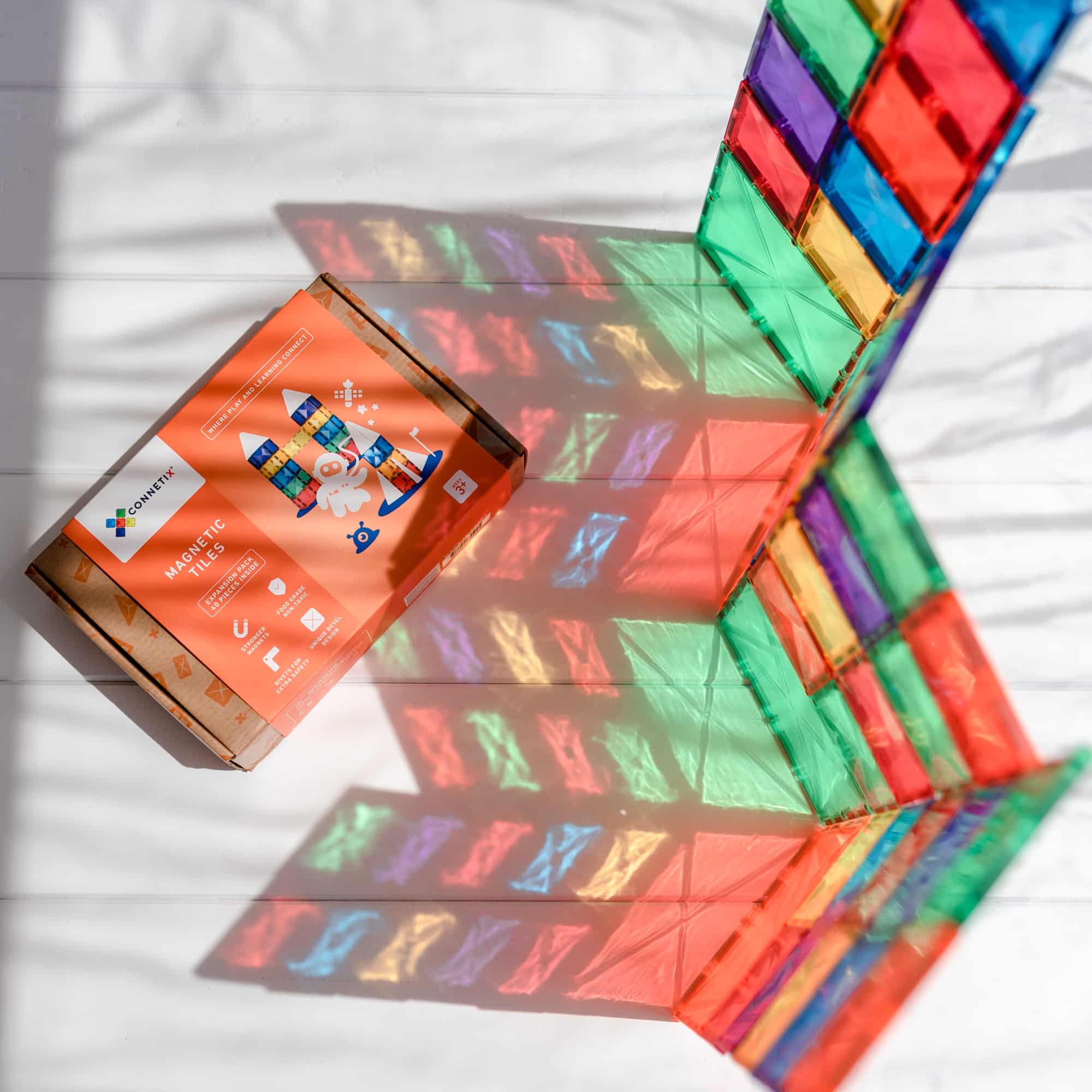 40 Pieces Connetix Square Pack Magentic Tiles for Open Ended Play