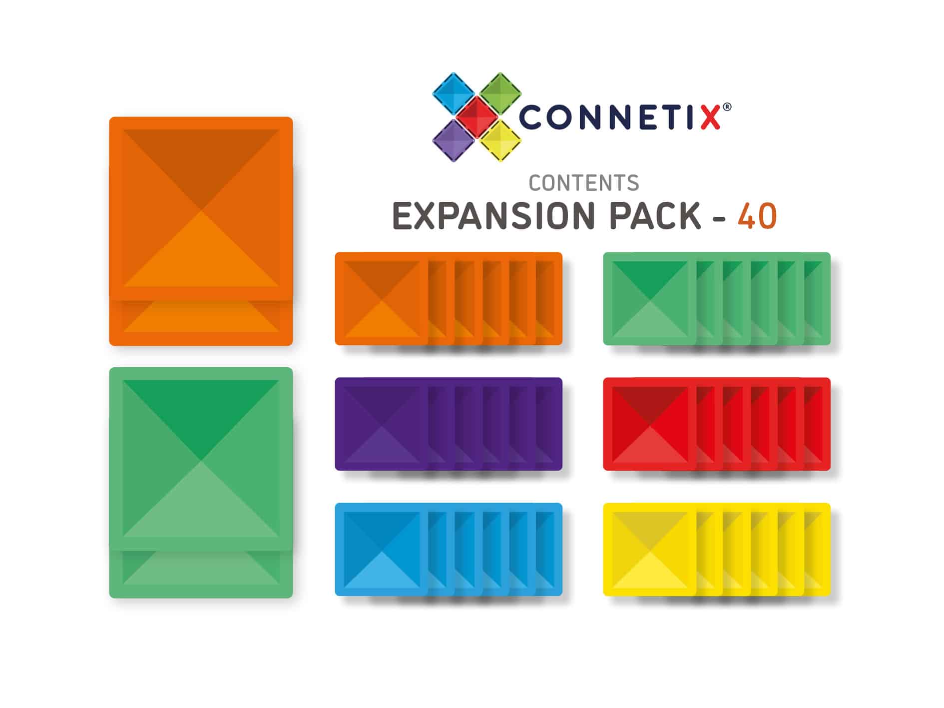 40 Pieces Connetix Square Pack Magentic Tiles for Open Ended Play