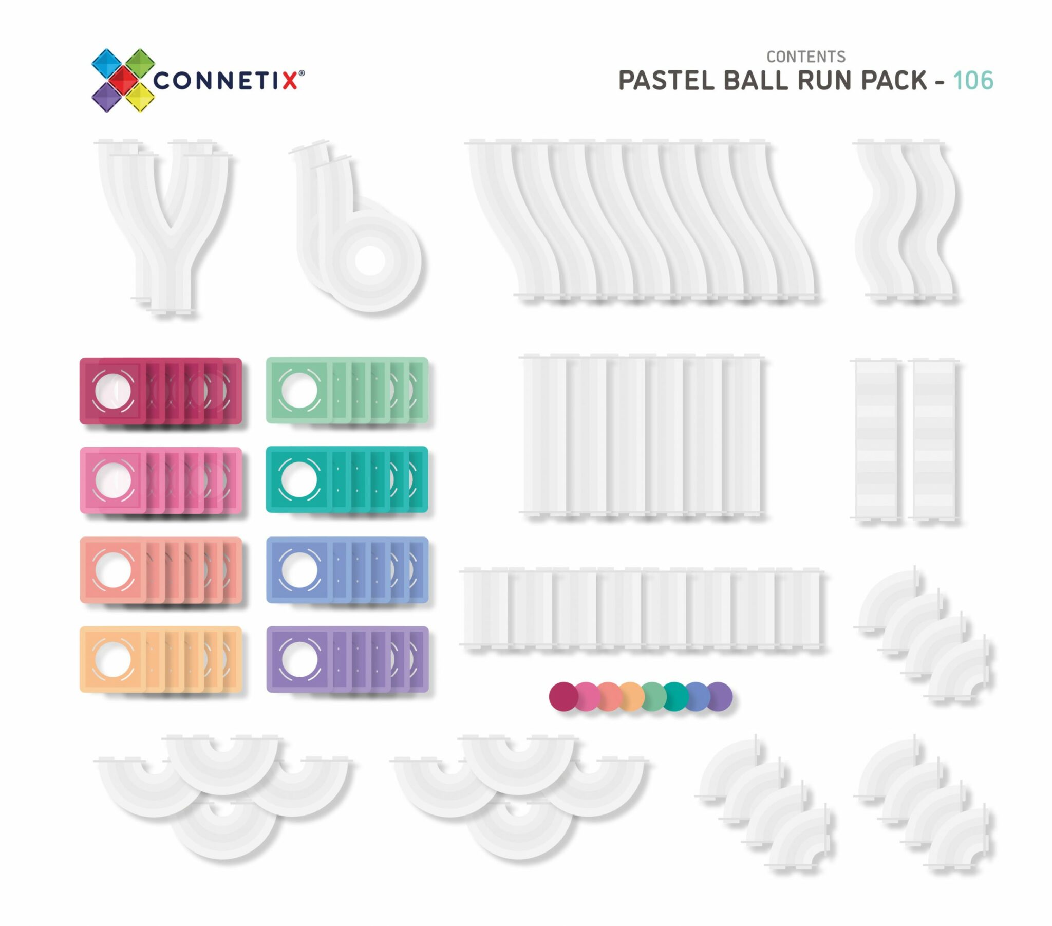 106 Piece Connetix Pastel Ball Run for Open Ended Creative Play