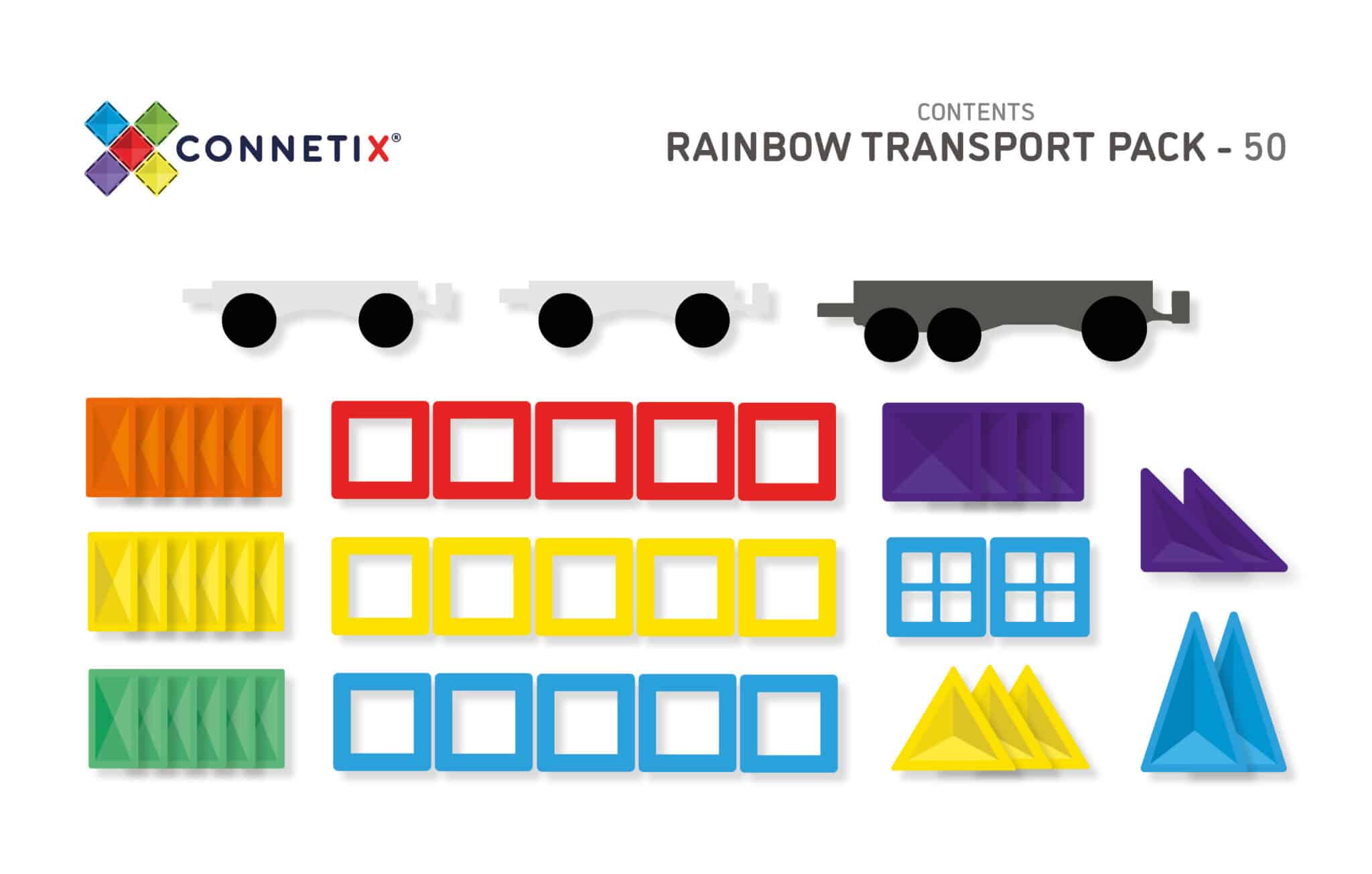Connetix Magnetic Tiles 50 piece Rainbow Transport Pack for Open Ended Play