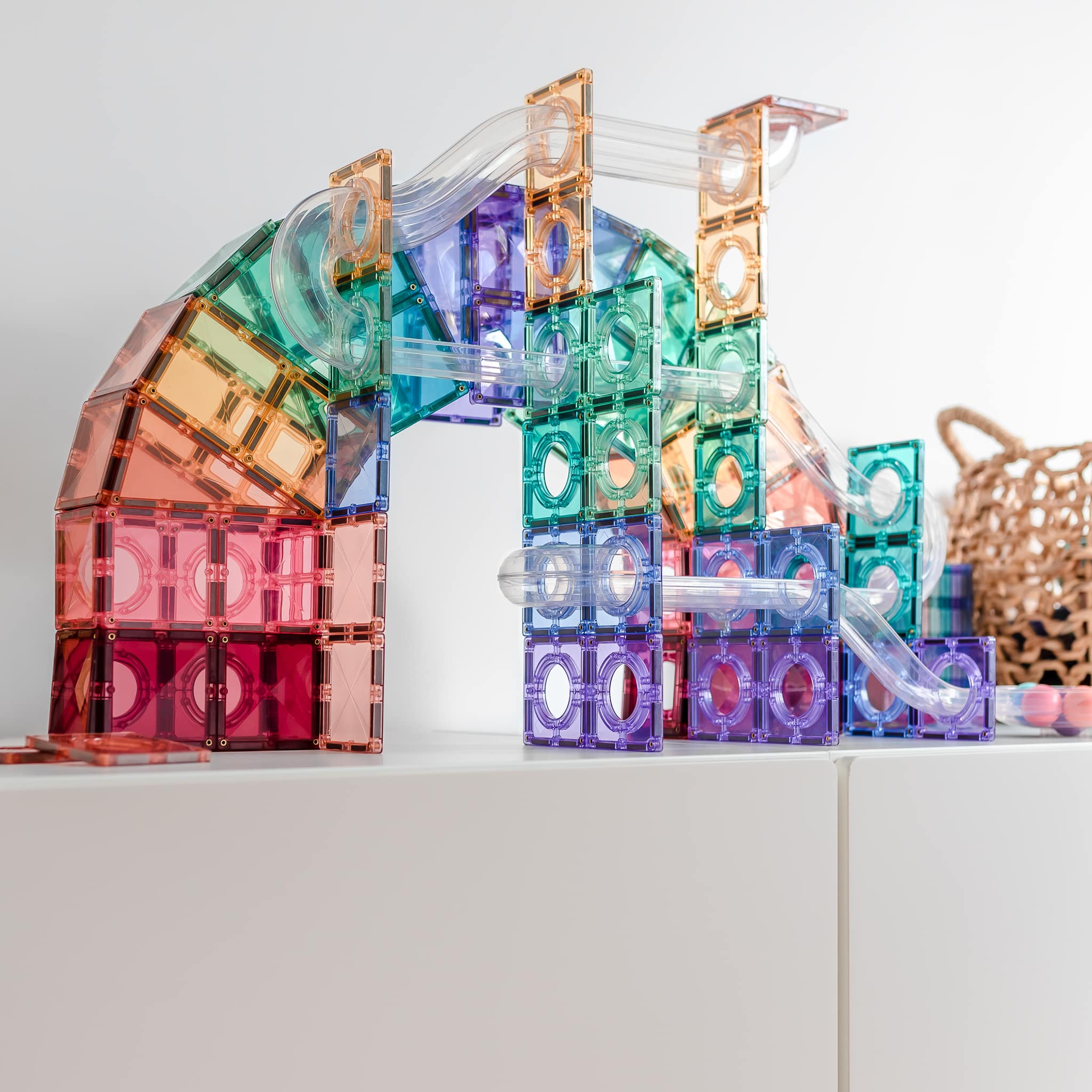 106 Piece Connetix Pastel Ball Run for Open Ended Creative Play