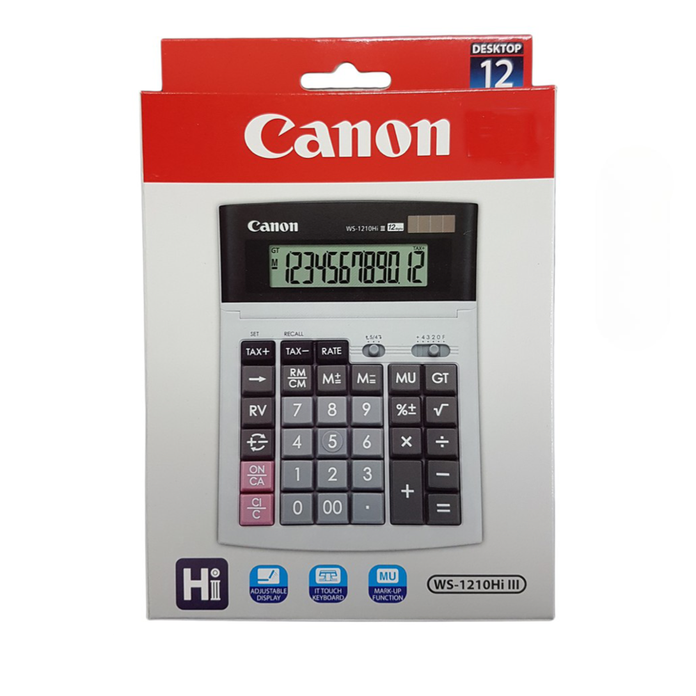 Calcolatrice Canon WS-1210T - 12 Cifre, Display LCD Inclinabile, Alimentazione Solare E A Batteria
