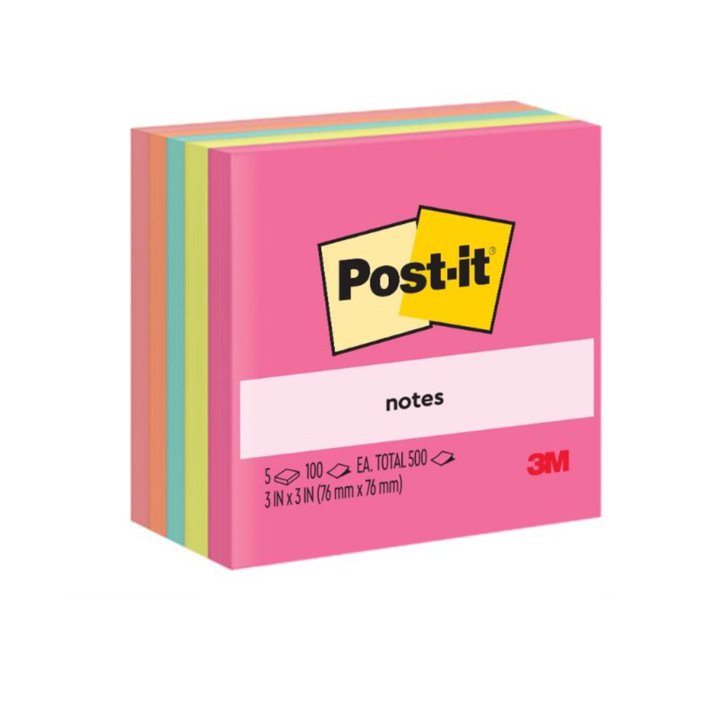 3M Post-it Notes Cube 654-5AN 3" x 3", 5 Assorted Neon Colours, 100'S/COLOUR
