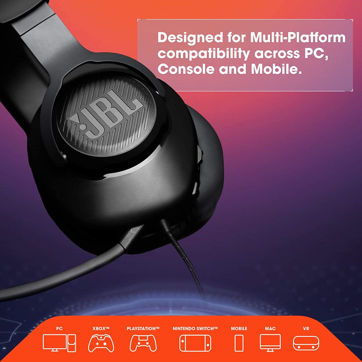 JBL Quantum 100 Wired Over-Ear Gaming Headset with Flip-Up Mic