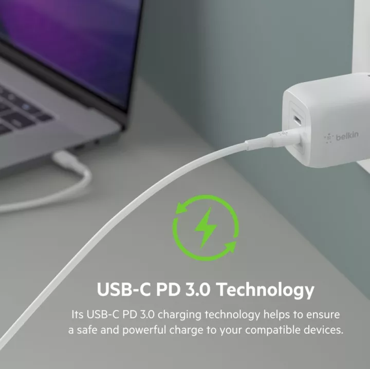 Belkin BoostCharge PRO Dual USB-C® GaN Wall Charger with PPS 65W (iPhone, Samsung, Android phones, laptop, macbook)