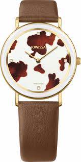 Jowissa Anwy collection 35mm stainless steel ladies watch in brown and white cow print.