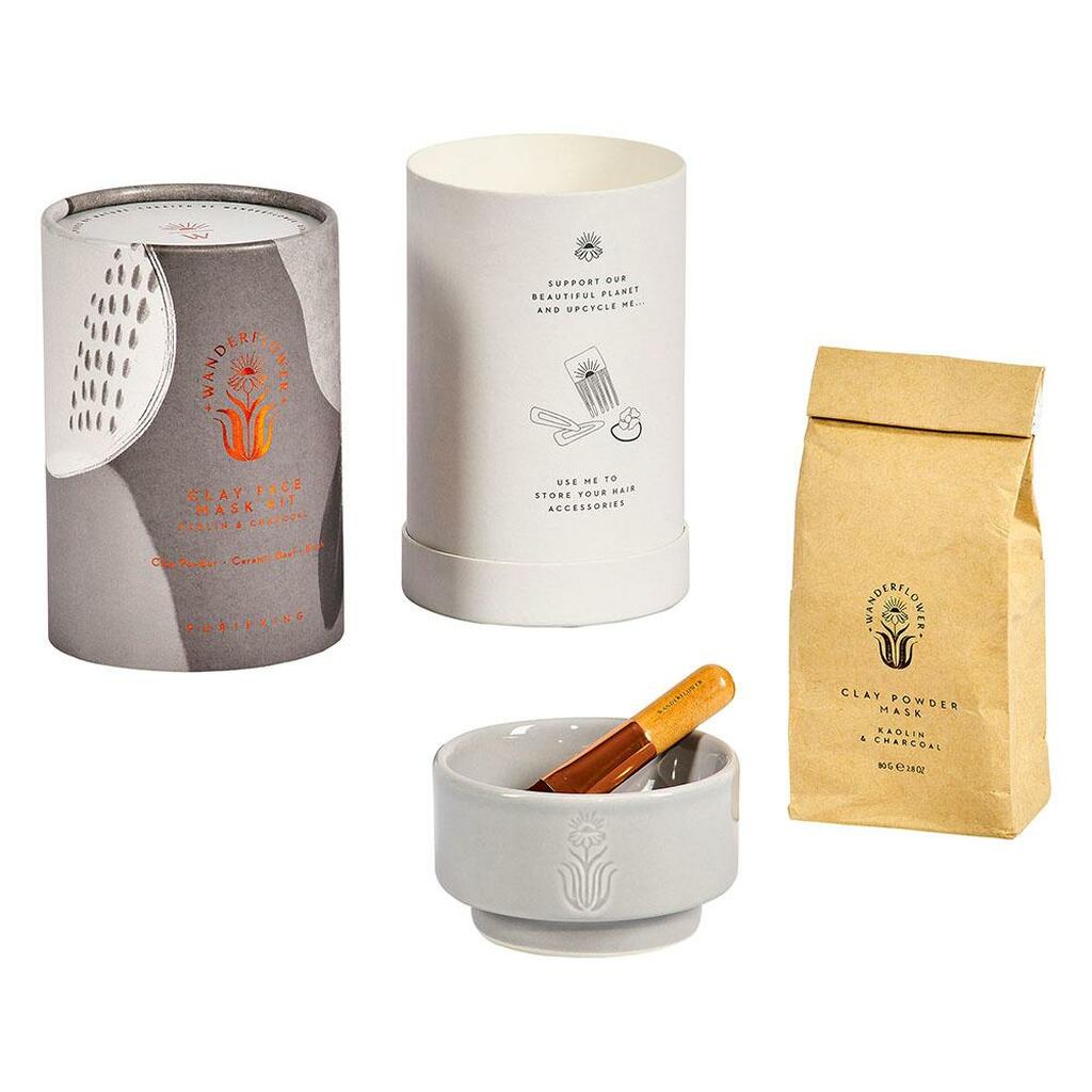 Wanderflower Kaolin & Charcoal Clay Face Mask 3 Piece Kit