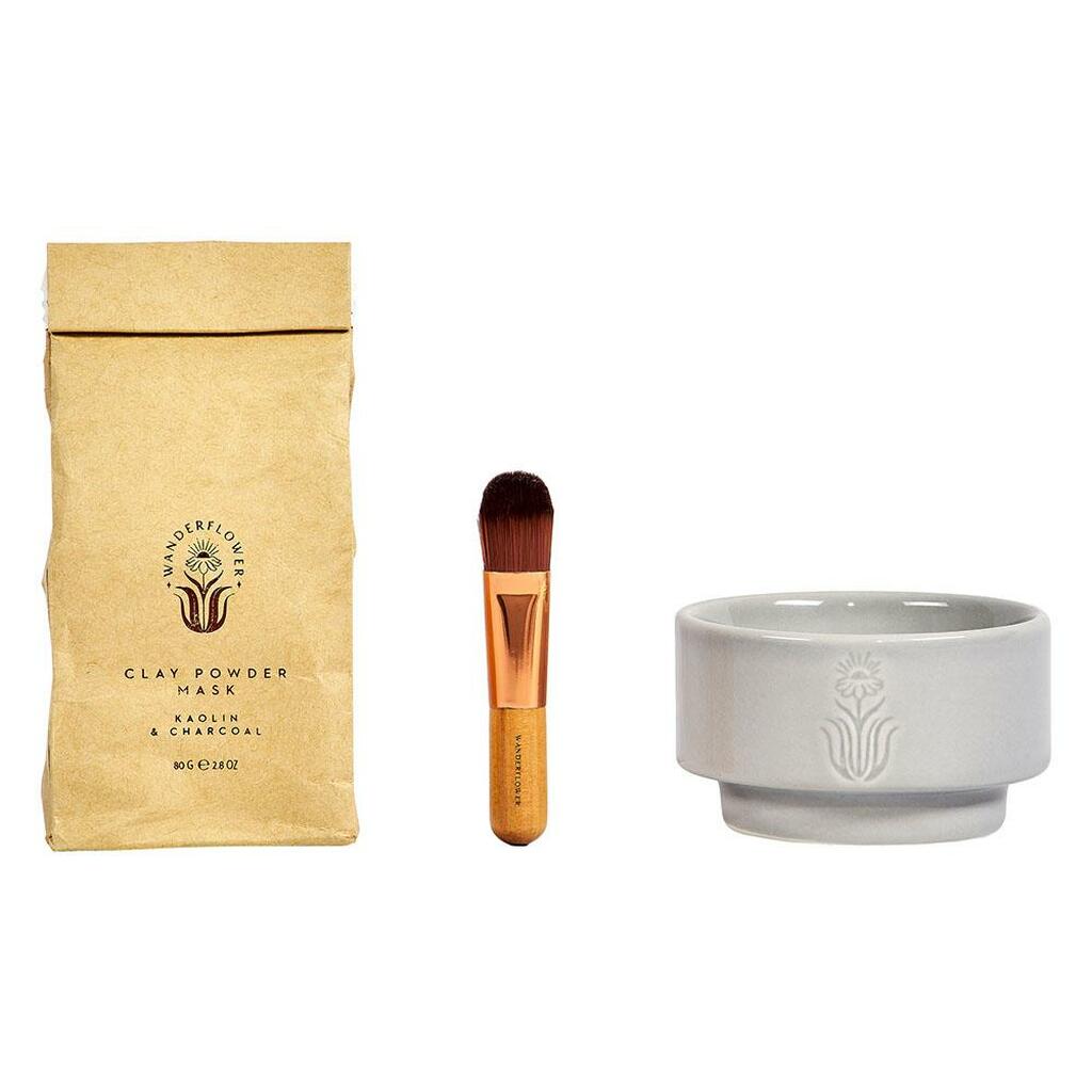 Wanderflower Kaolin & Charcoal Clay Face Mask 3 Piece Kit