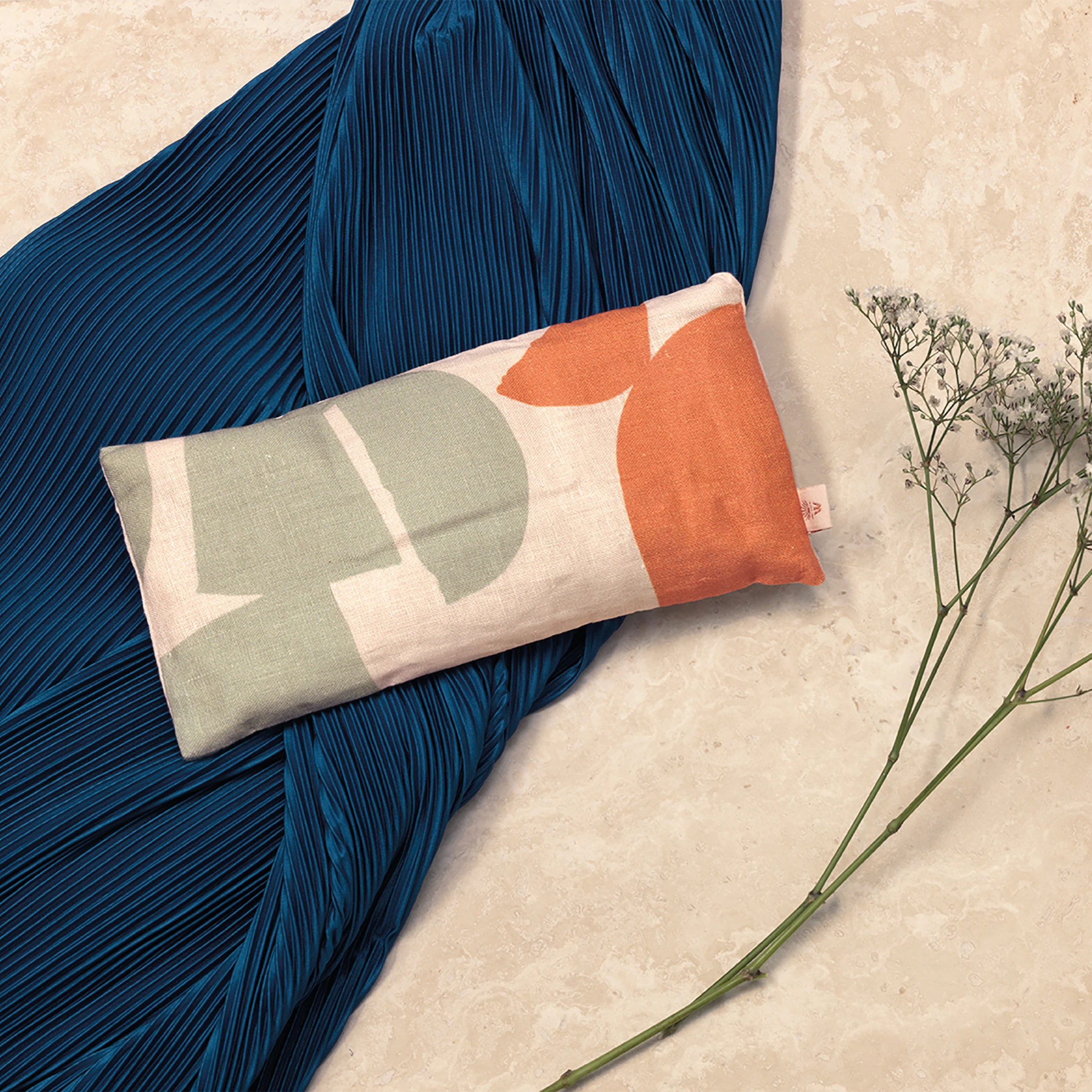 Wanderflower Linen Eye Pillow - Orange/Forest Green