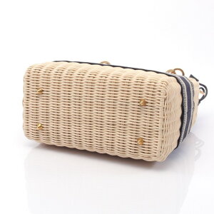 クリスチャンディオールChristianDiorLADYDIORミディアムウィッカー&ディオールオブリークジャガードかごバッグハンドバッグラタンレザーキャンバスアイボリーネイビー2WAYM0565CMVO【中古】