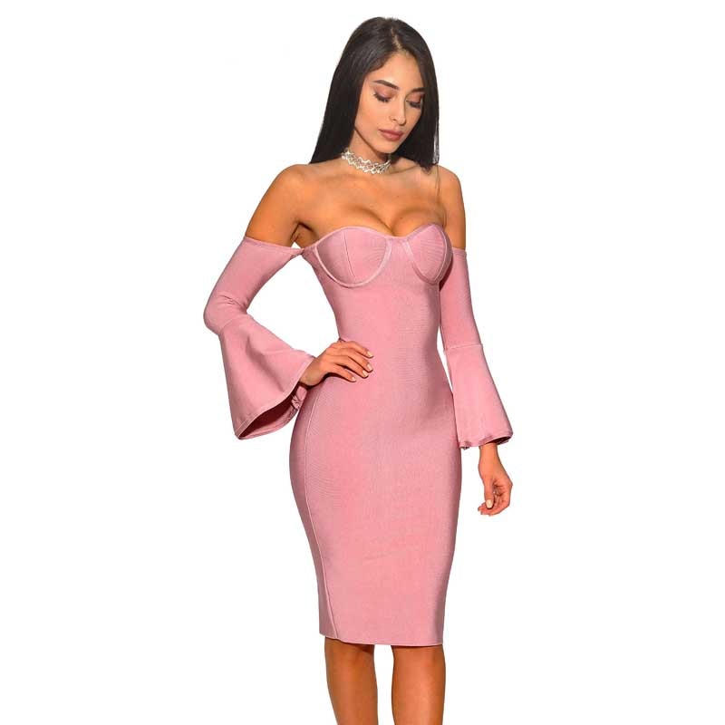 Strapless Flare Sleeve sexy Tight celebrity party bandage dress
