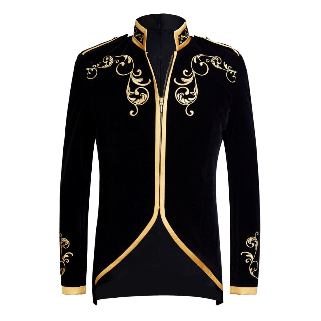 British Style Palace Prince Black Velvet Gold Embroidery Blazer Wedding Groom Slim Fit Suit Jacket Singers Coat
