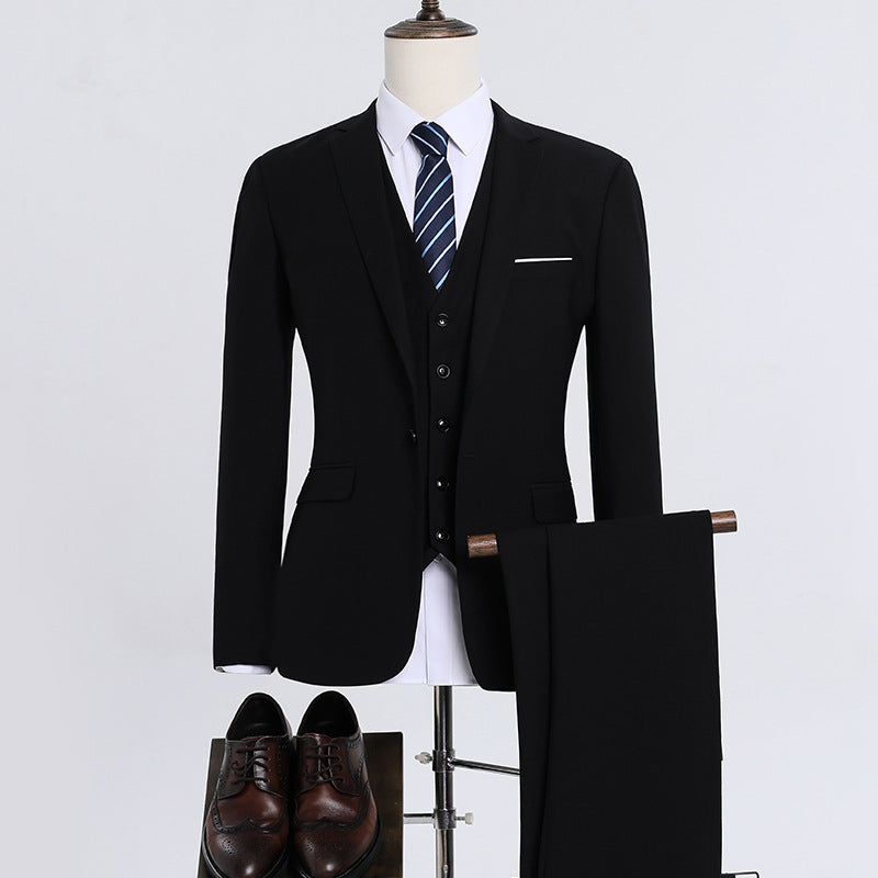 3 Pcs Set Suit Coat Vest Pants Men's Casual Business Solid Color Groom Wedding Formal Blazers Dress