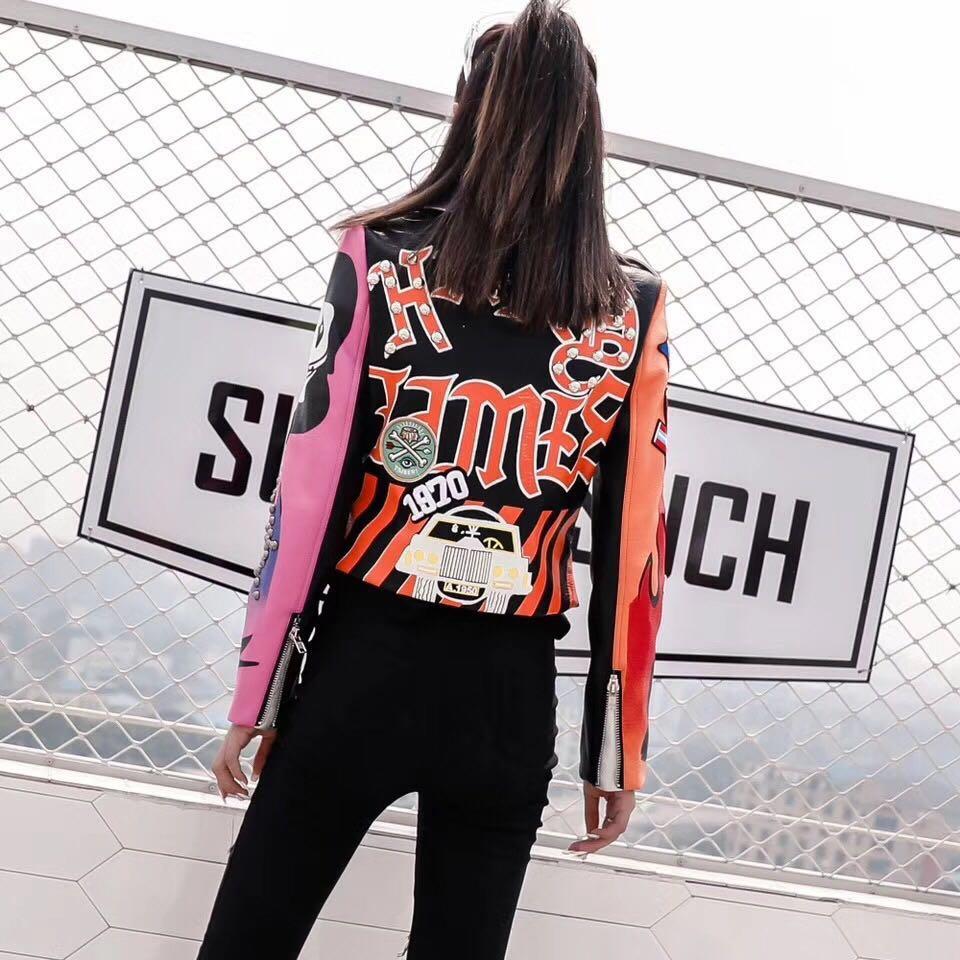 Cropped Leather Jackets Women Hip Hop Studded Coat Spring