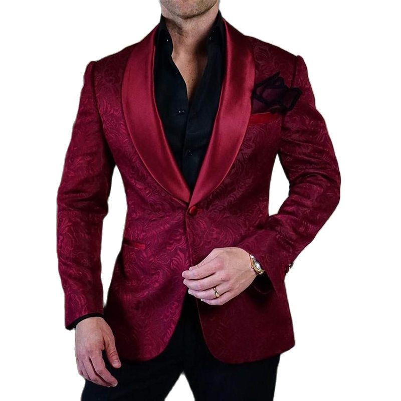 Floral Pattern Men Suits for Wedding Slim Fit Groom Tuxedo 2 Piece Jacket with Pants Shawl Lapel Male Fashion Blazer Costume