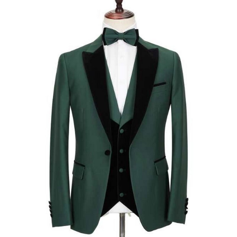 Green Men's Suit Custom Made Formal Groom Suit Wedding Slim Fit Dress Groom Tuxedo For Men (Coat+Vest+pants)