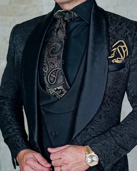 Italian Design Custom Made Black Smoking Tuxedo Jacket 3 Piece Groom Terno Suits For Men