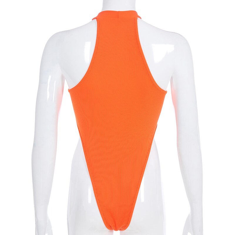 Summer Neon Women Bodysuit Ribbed Sleeveless Body Neon Green High Waist