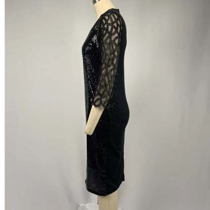 Women's Mesh Lantern Sleeve Sequins Pencil Dress