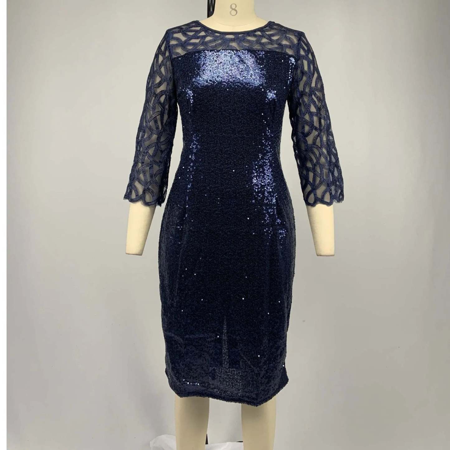Women's Mesh Lantern Sleeve Sequins Pencil Dress