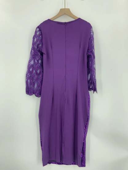 Women's Mesh Lantern Sleeve Sequins Pencil Dress