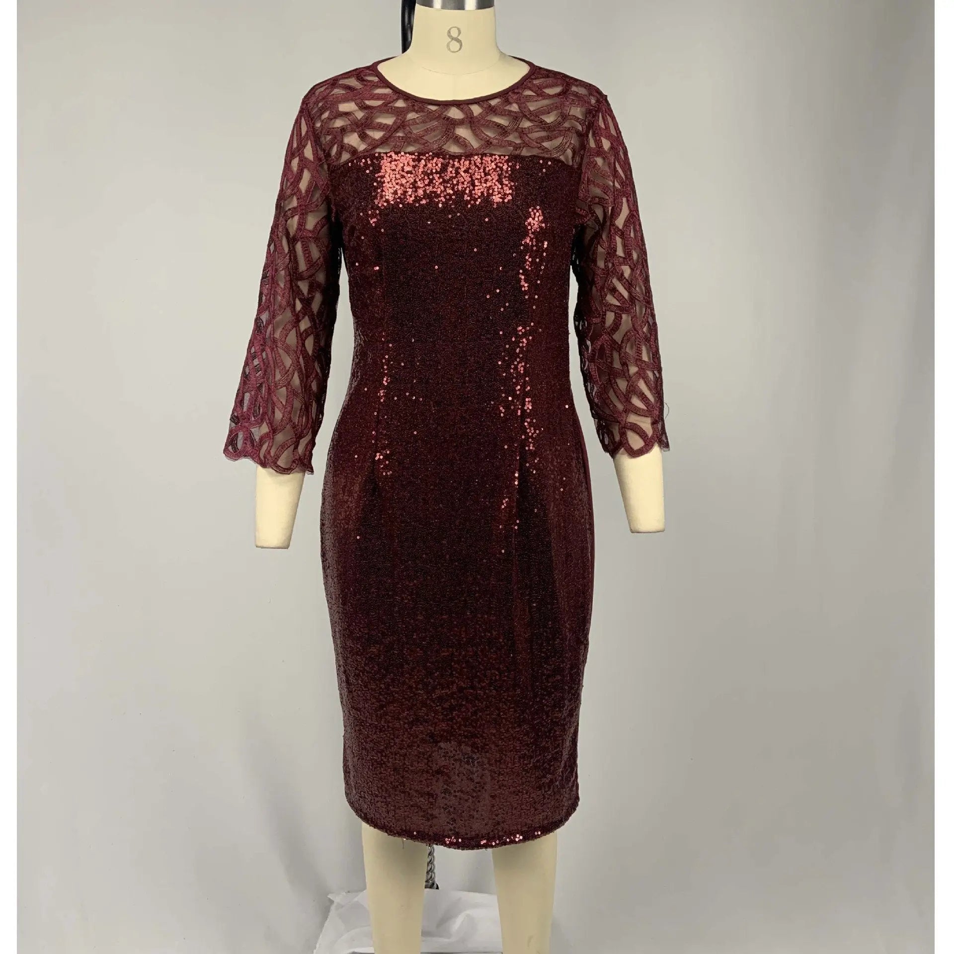 Women's Mesh Lantern Sleeve Sequins Pencil Dress
