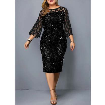 Women's Mesh Lantern Sleeve Sequins Pencil Dress