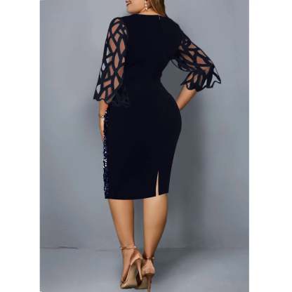 Women's Mesh Lantern Sleeve Sequins Pencil Dress