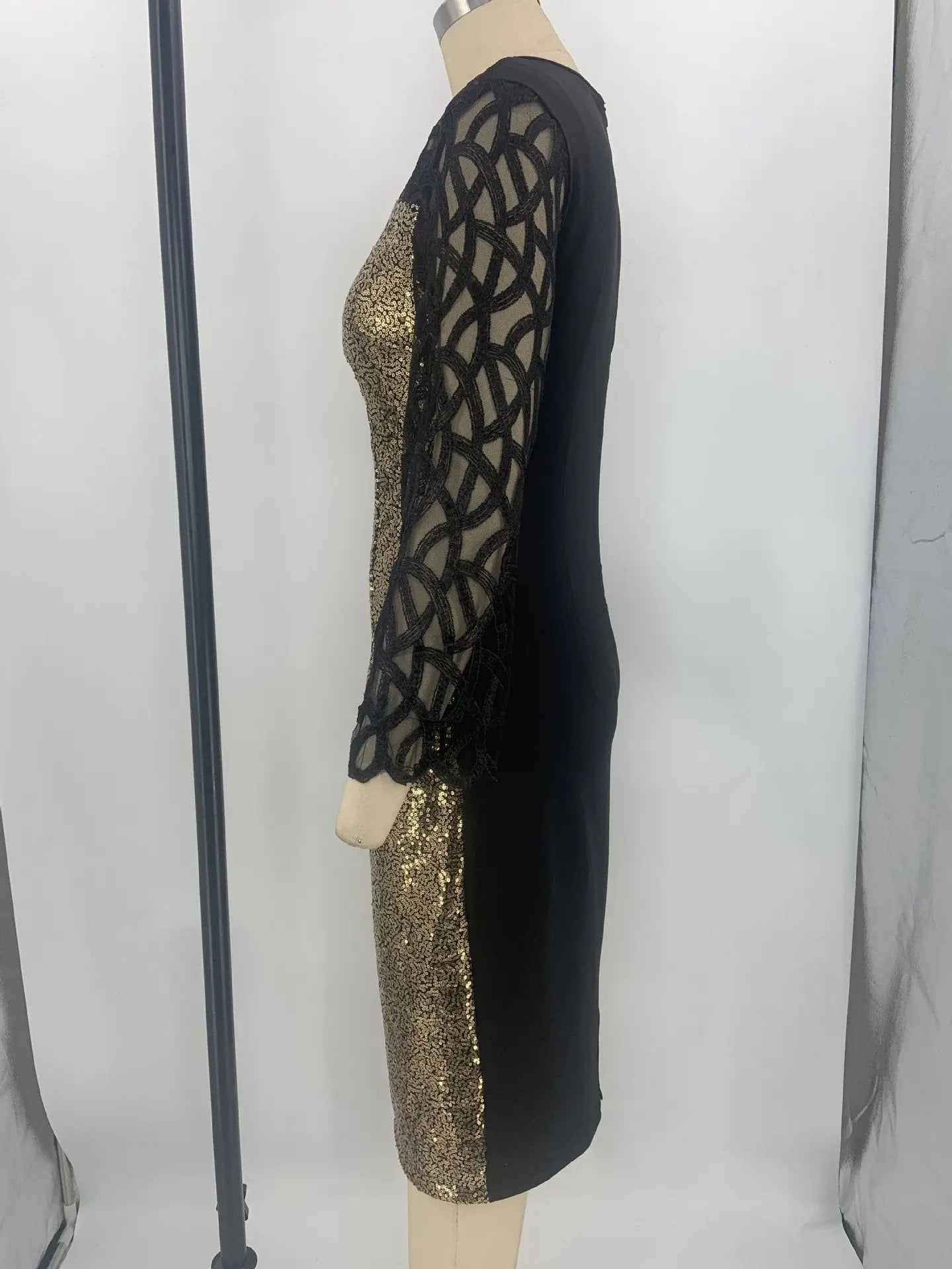 Women's Mesh Lantern Sleeve Sequins Pencil Dress