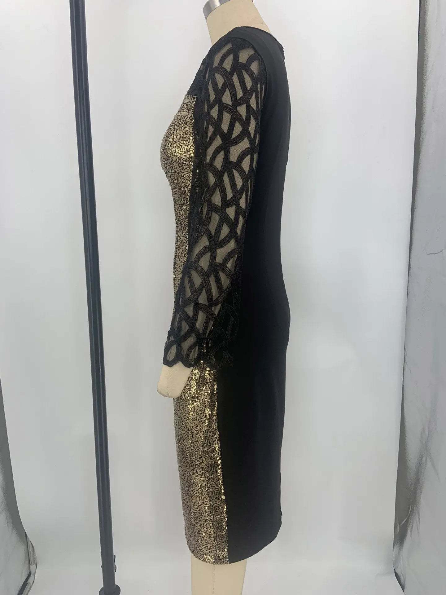 Women's Mesh Lantern Sleeve Sequins Pencil Dress