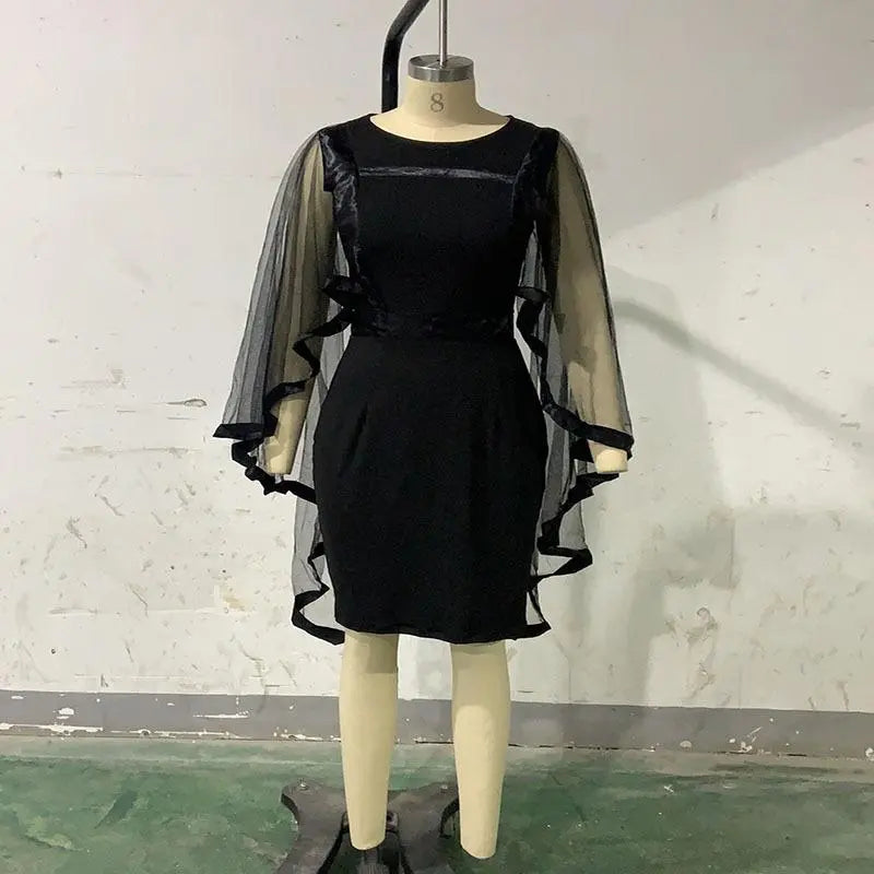 Women's Mesh Spliced Cloak Mini Pencil Dress