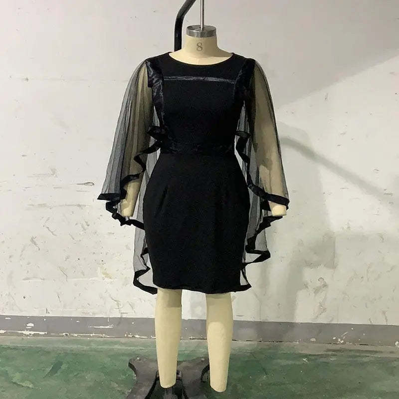 Women's Mesh Spliced Cloak Mini Pencil Dress