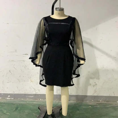 Women's Mesh Spliced Cloak Mini Pencil Dress
