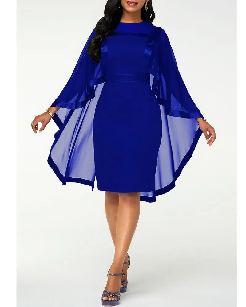 Women's Mesh Spliced Cloak Mini Pencil Dress