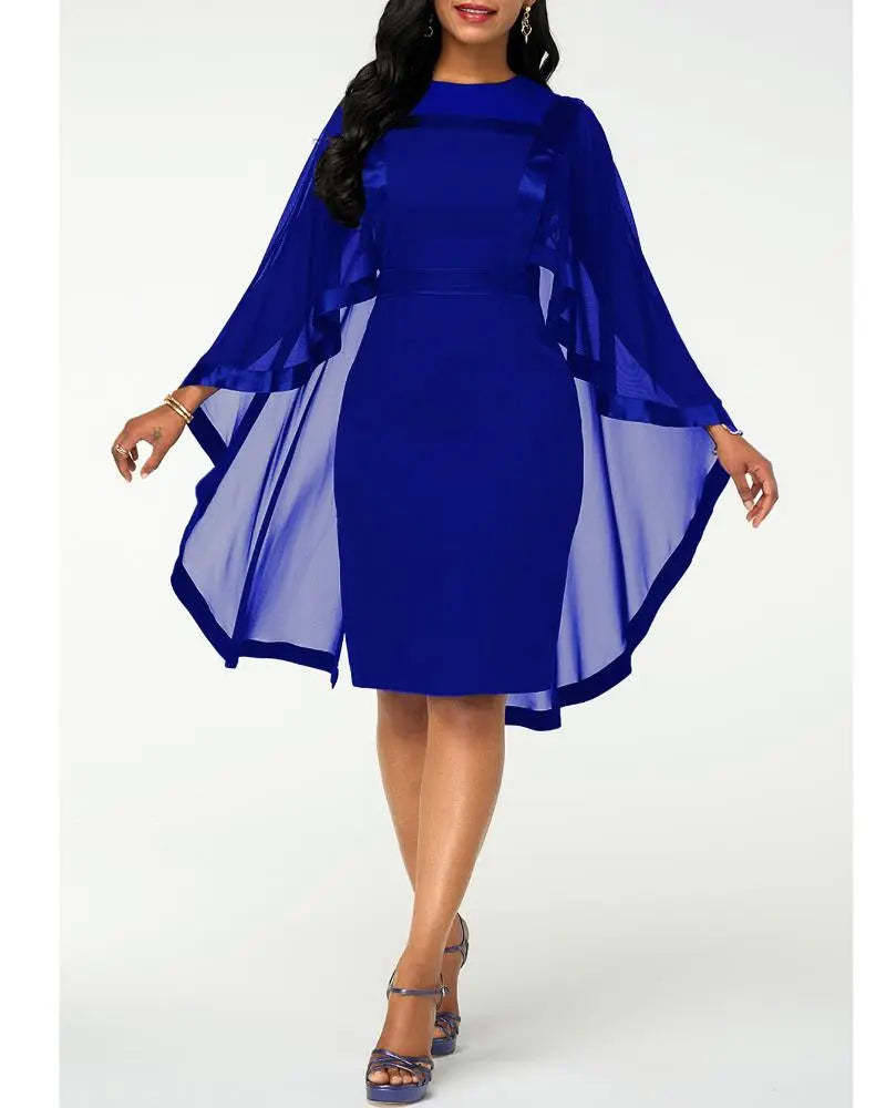 Women's Mesh Spliced Cloak Mini Pencil Dress