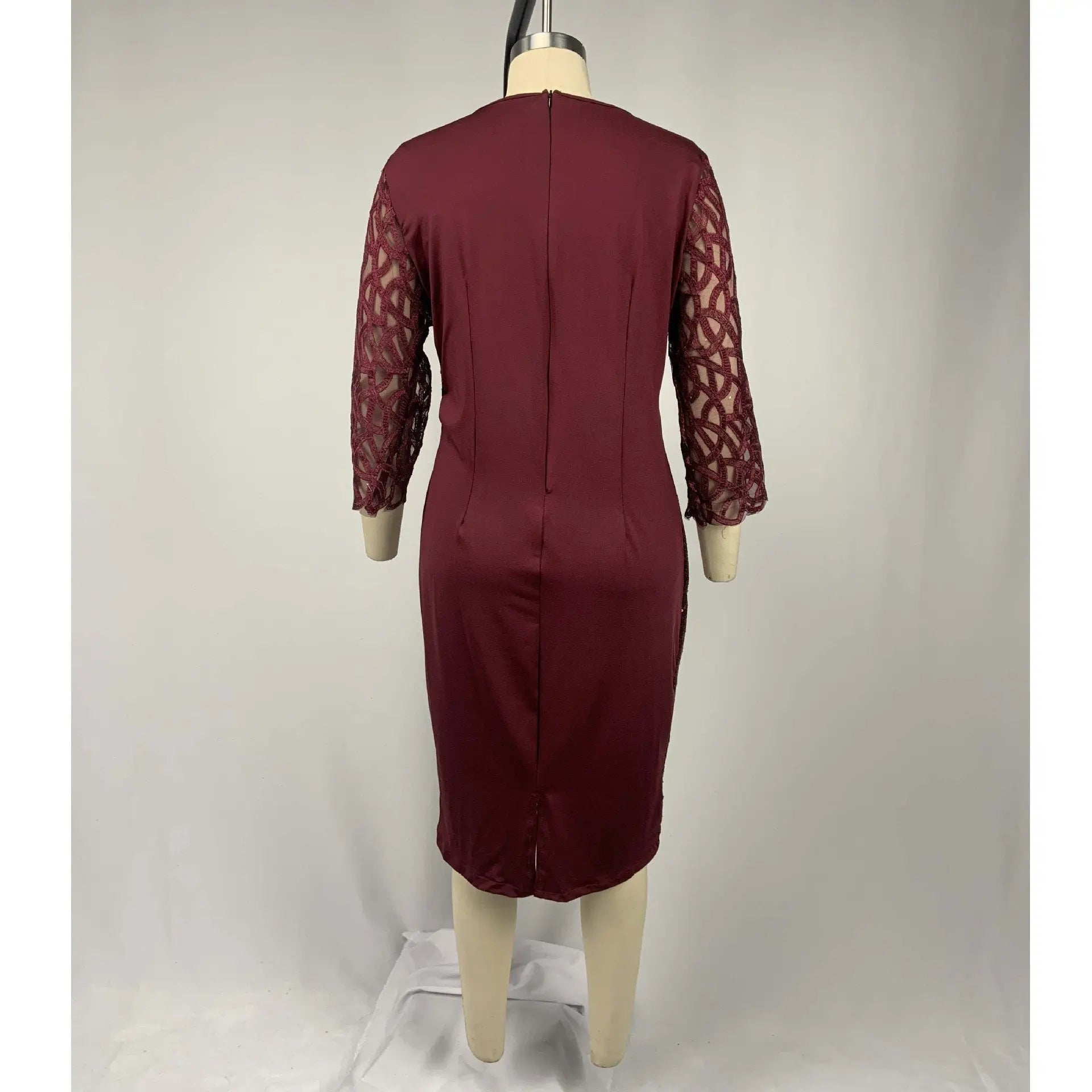 Women's Mesh Lantern Sleeve Sequins Pencil Dress