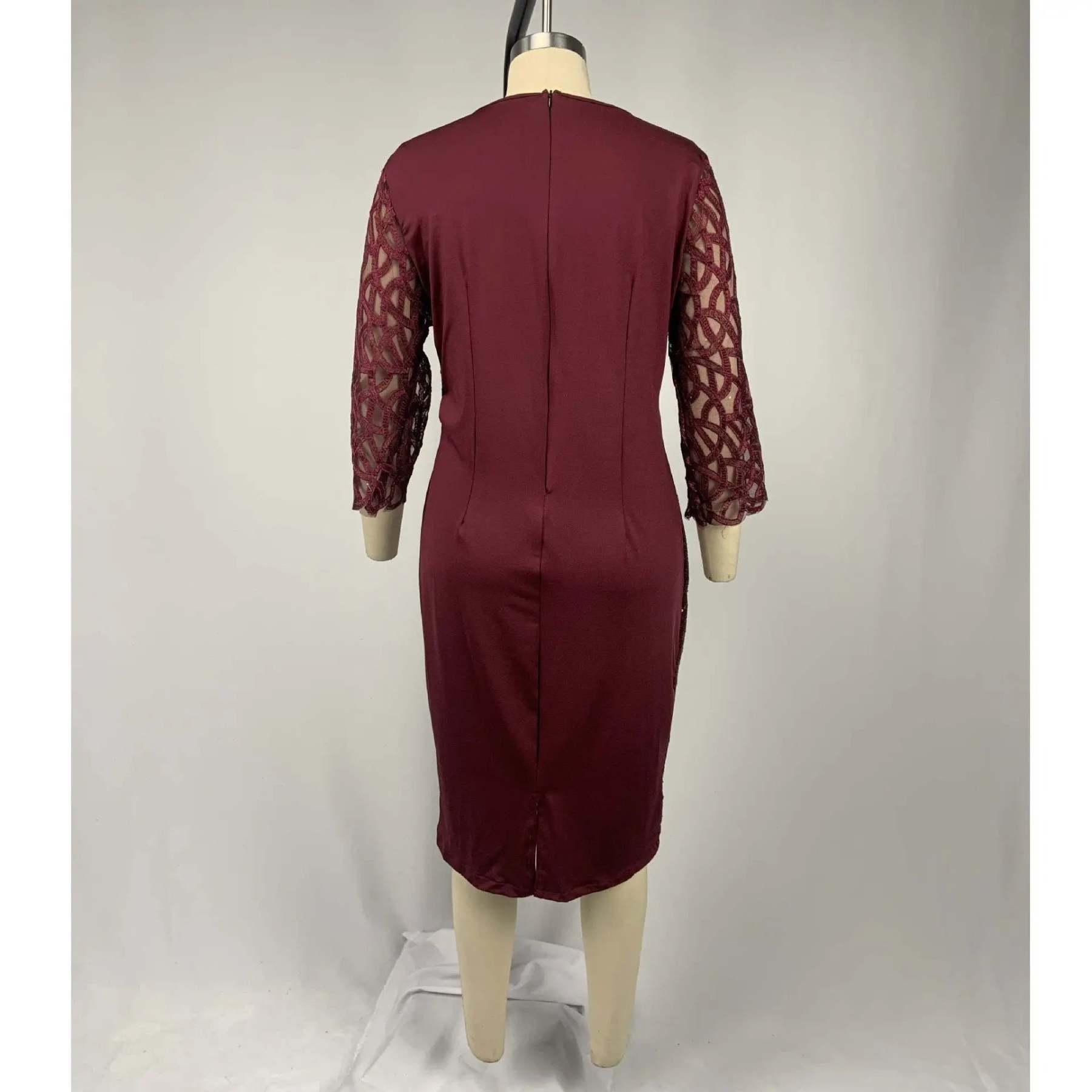 Women's Mesh Lantern Sleeve Sequins Pencil Dress